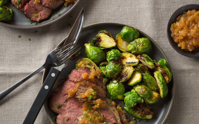 Red Eye-Rubbed Beef Roast with Roasted Garlic and Caramelized Onion Jam